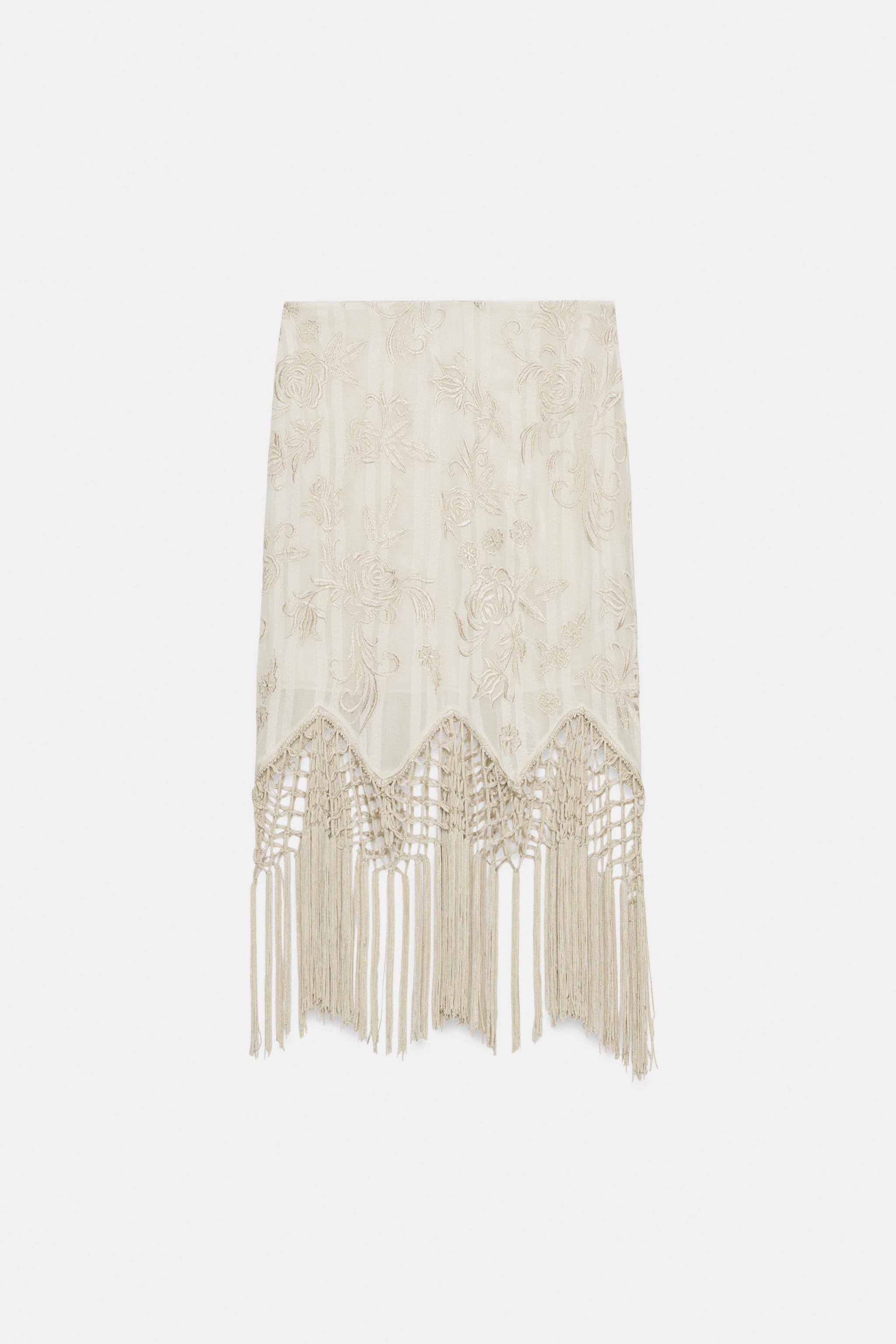 ZW COLLECTION EMBROIDERED FRINGED SKIRT